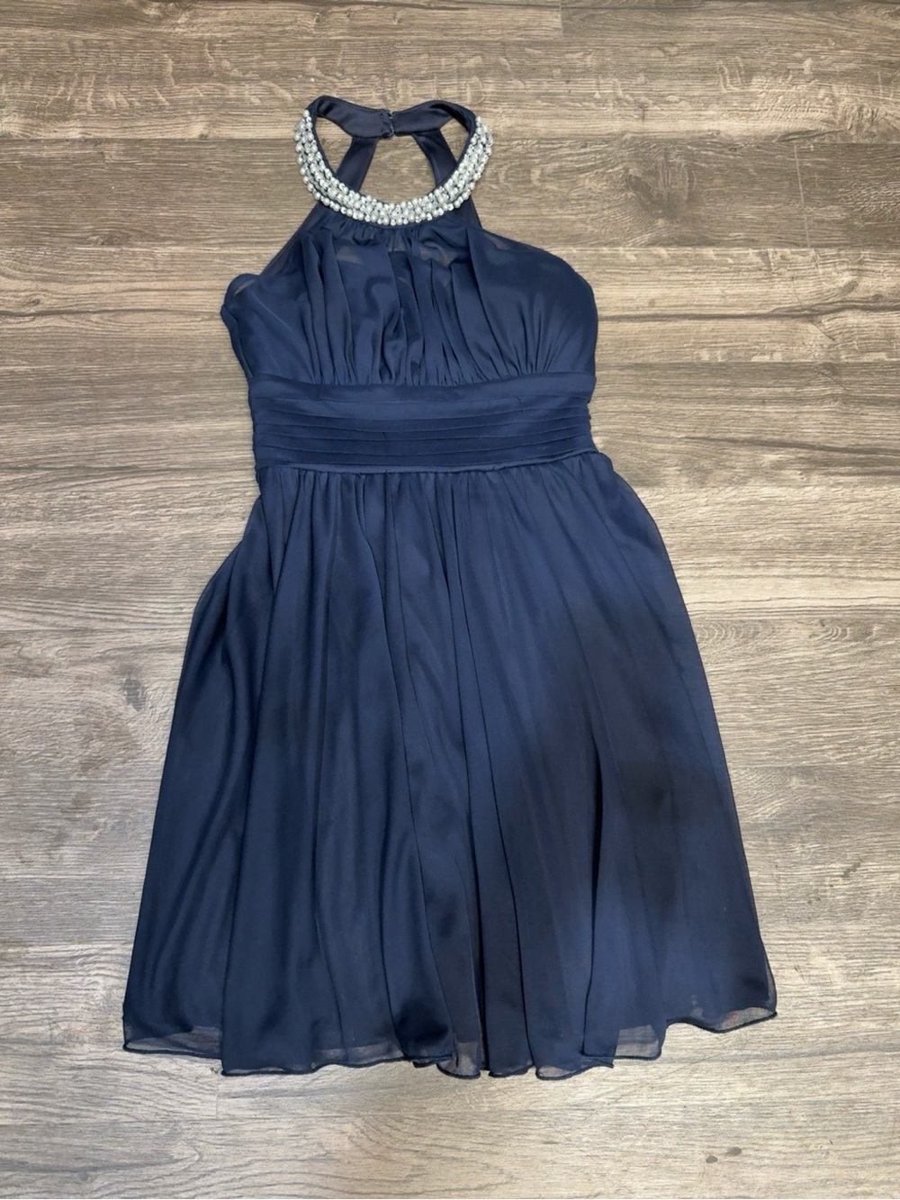 Speechless Navy Blue Halter Pearl Beaded Cocktail Party Dress Size 1 - Picture 3 of 9